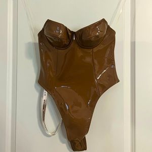House of CB ‘Ottavia’ Coffee Patent Vinyl Bodysuit
